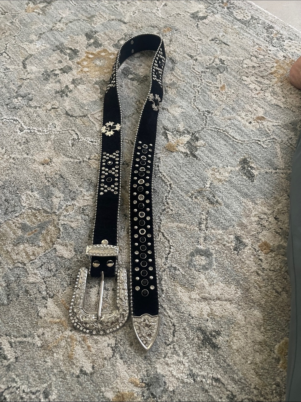 Studded Black Velvet Western Belt with Silver Buckle